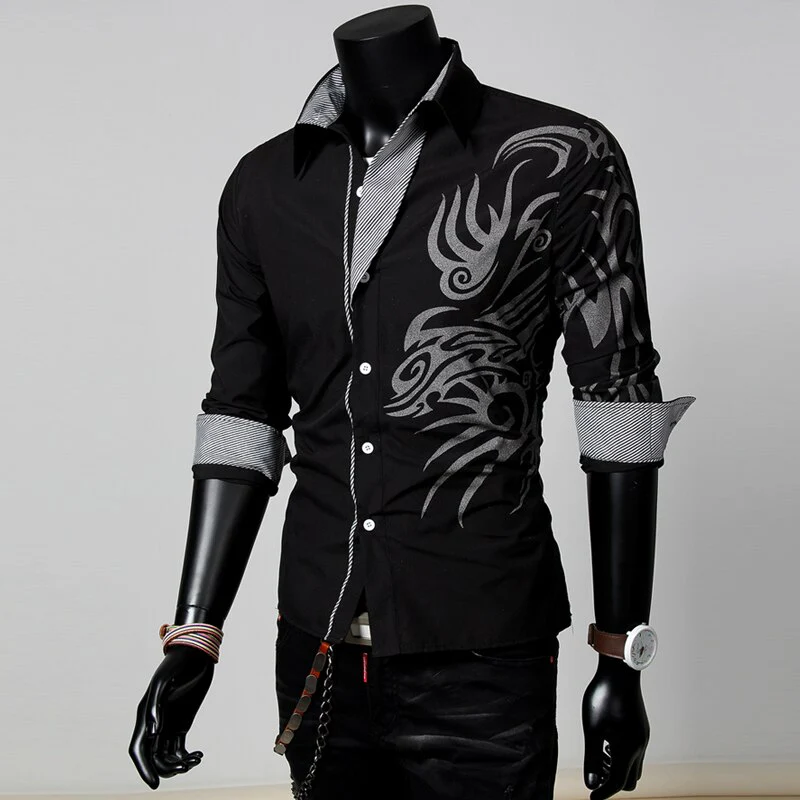 COLDKER Fashion Casual Chinese Style Dragon Print Long-sleeves Shirt Men's Social Business Slim-fit Lapel Shirt Male Tops - Image 10
