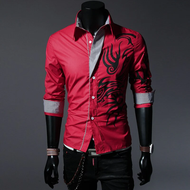COLDKER Fashion Casual Chinese Style Dragon Print Long-sleeves Shirt Men's Social Business Slim-fit Lapel Shirt Male Tops - Image 5