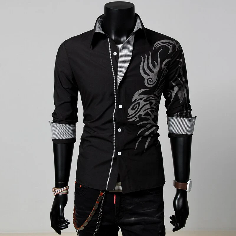 COLDKER Fashion Casual Chinese Style Dragon Print Long-sleeves Shirt Men's Social Business Slim-fit Lapel Shirt Male Tops - Image 8
