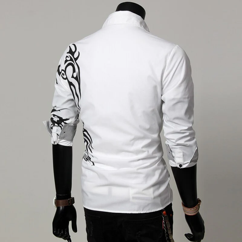 COLDKER Fashion Casual Chinese Style Dragon Print Long-sleeves Shirt Men's Social Business Slim-fit Lapel Shirt Male Tops - Image 9