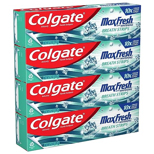 Colgate Max Fresh Whitening Toothpaste with Mini Strips, Clean Mint Toothpaste for Bad Breath, Helps Fight Cavities, Whitens Teeth, and Freshens Breath, 6.3 Ounce (Pack of 4) - Image 4