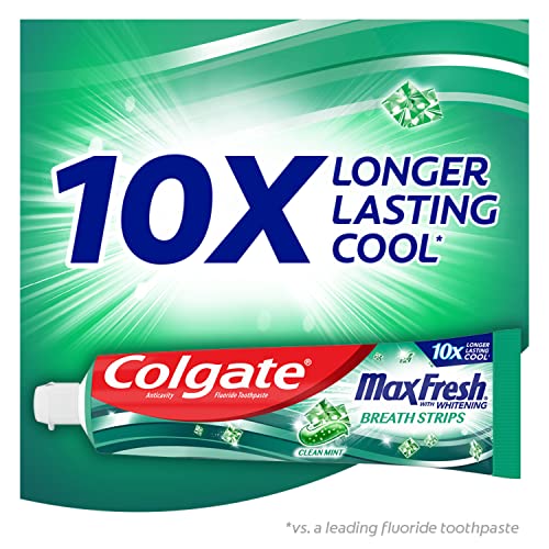 Colgate Max Fresh Whitening Toothpaste with Mini Strips, Clean Mint Toothpaste for Bad Breath, Helps Fight Cavities, Whitens Teeth, and Freshens Breath, 6.3 Ounce (Pack of 4) - Image 9