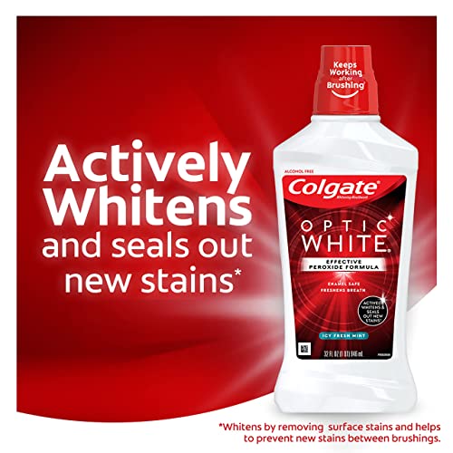 Colgate Optic White Whitening Mouthwash with Hydrogen Peroxide, Alcohol Free, Icy Fresh Mint - 32 fluid ounces (3 Pack) - Image 10