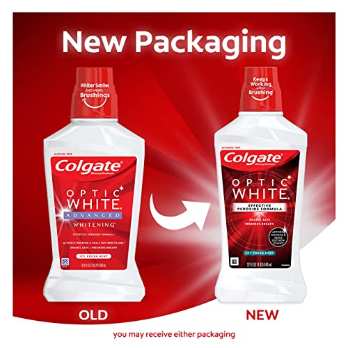 Colgate Optic White Whitening Mouthwash with Hydrogen Peroxide, Alcohol Free, Icy Fresh Mint - 32 fluid ounces (3 Pack) - Image 11