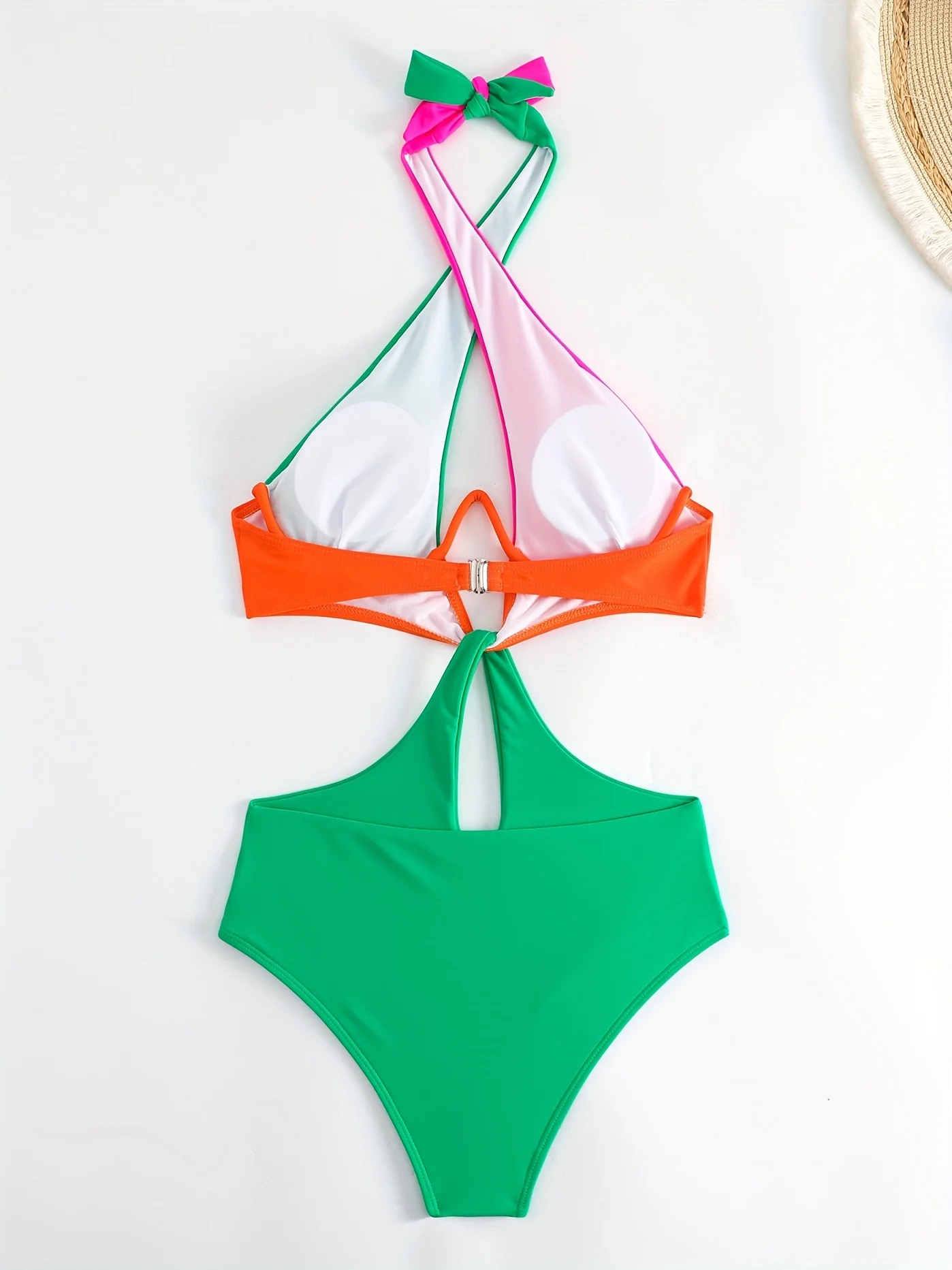Colorblock Halter Neck One Piece Swimsuit, Cut Out Backless High Cut Bathing Suit, Women's Swimwear & Clothing - Image 6