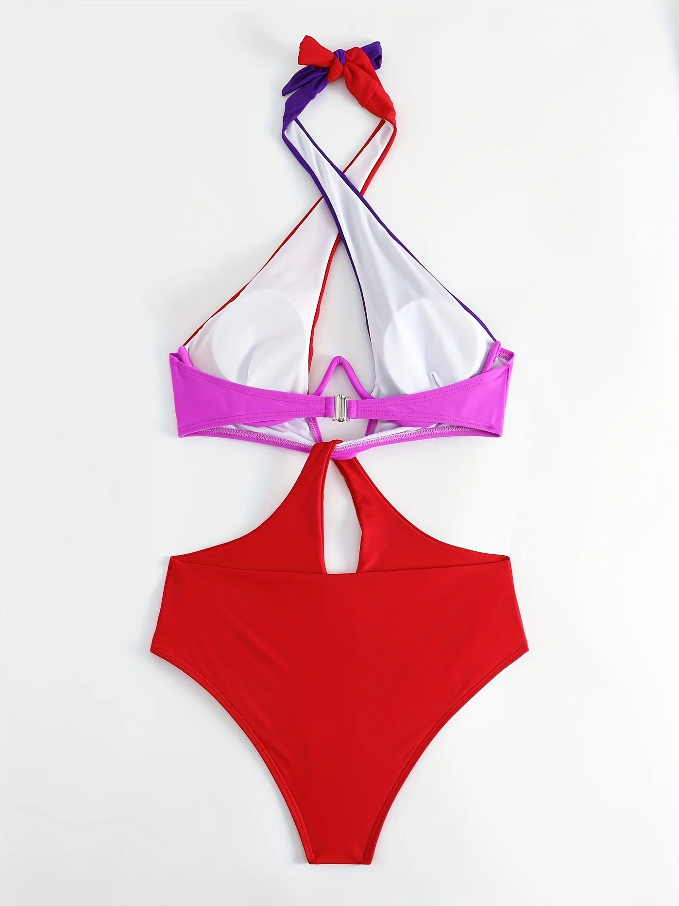 Colorblock Halter Neck One Piece Swimsuit, Cut Out Backless High Cut Bathing Suit, Women's Swimwear & Clothing - Image 7