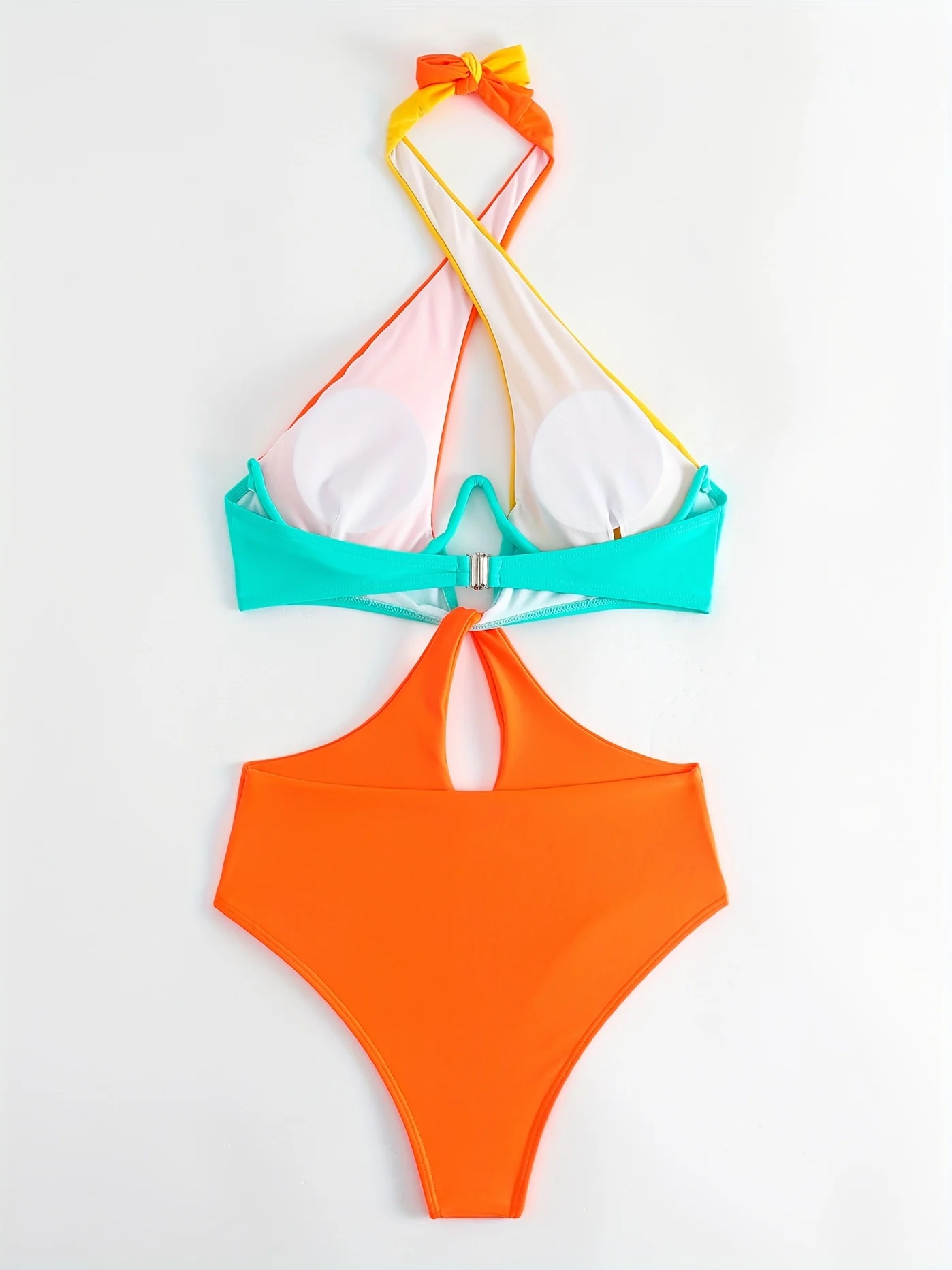 Colorblock Halter Neck One Piece Swimsuit, Cut Out Backless High Cut Bathing Suit, Women's Swimwear & Clothing - Image 8