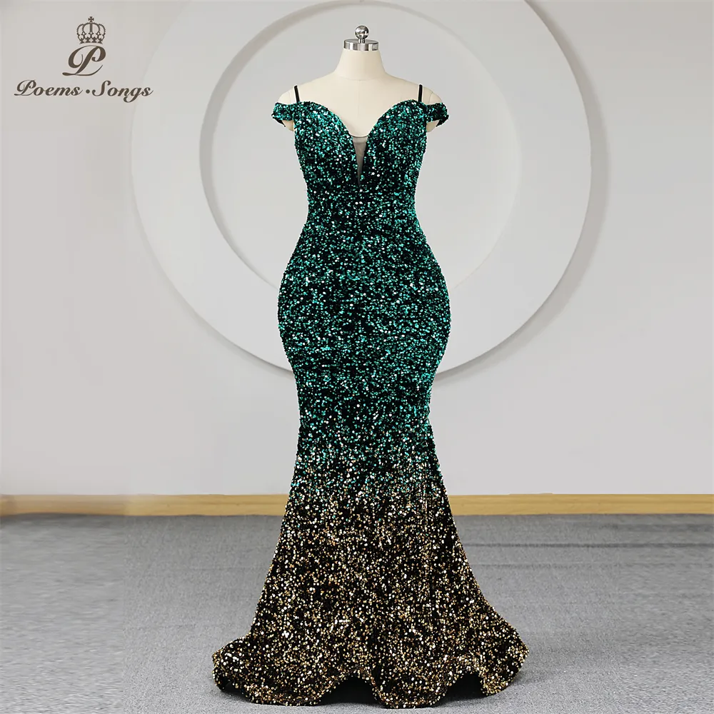 Colorful Sequins Mermaid Evening Dress Plus Size Women Spaghetti Straps Off Shoulder Long Prom Dresses Party Maxi dress - Image 7