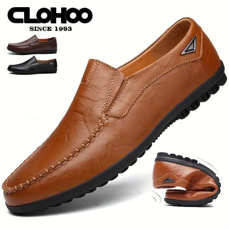 [Comfortable Loafers] CLOHOO Men's Genuine Faux Leather Slip-On Loafers | Non-Slip Comfortable Casual Shoes with Round Toe, Black, Rubber Sole, Faux Cover Lining - All Seasons Durable Footwear, Sleek Loafer Design - Image 2