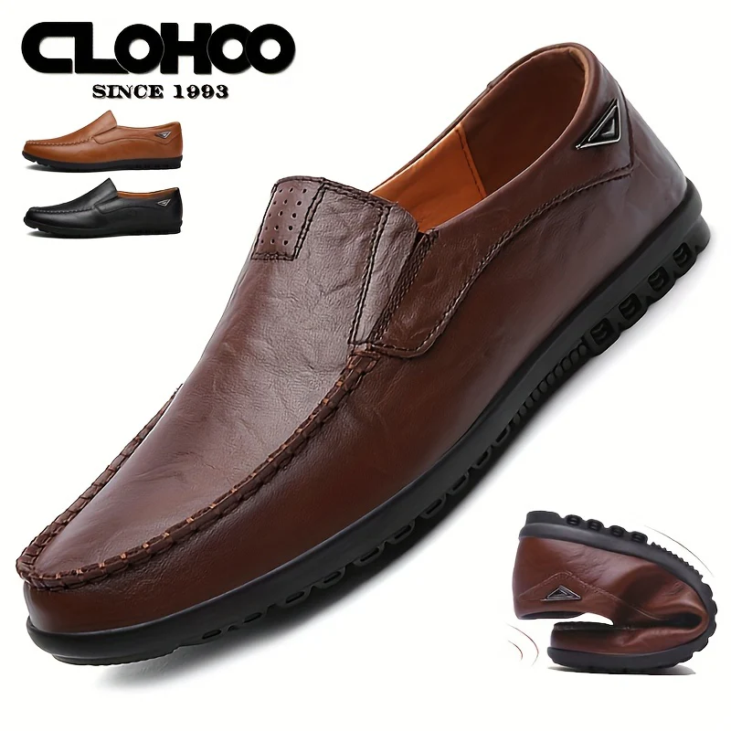 [Comfortable Loafers] CLOHOO Men's Genuine Faux Leather Slip-On Loafers | Non-Slip Comfortable Casual Shoes with Round Toe, Black, Rubber Sole, Faux Cover Lining - All Seasons Durable Footwear, Sleek Loafer Design - Image 3
