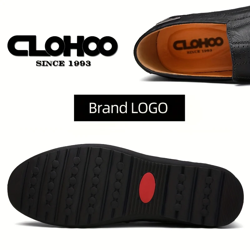 [Comfortable Loafers] CLOHOO Men's Genuine Faux Leather Slip-On Loafers | Non-Slip Comfortable Casual Shoes with Round Toe, Black, Rubber Sole, Faux Cover Lining - All Seasons Durable Footwear, Sleek Loafer Design - Image 4