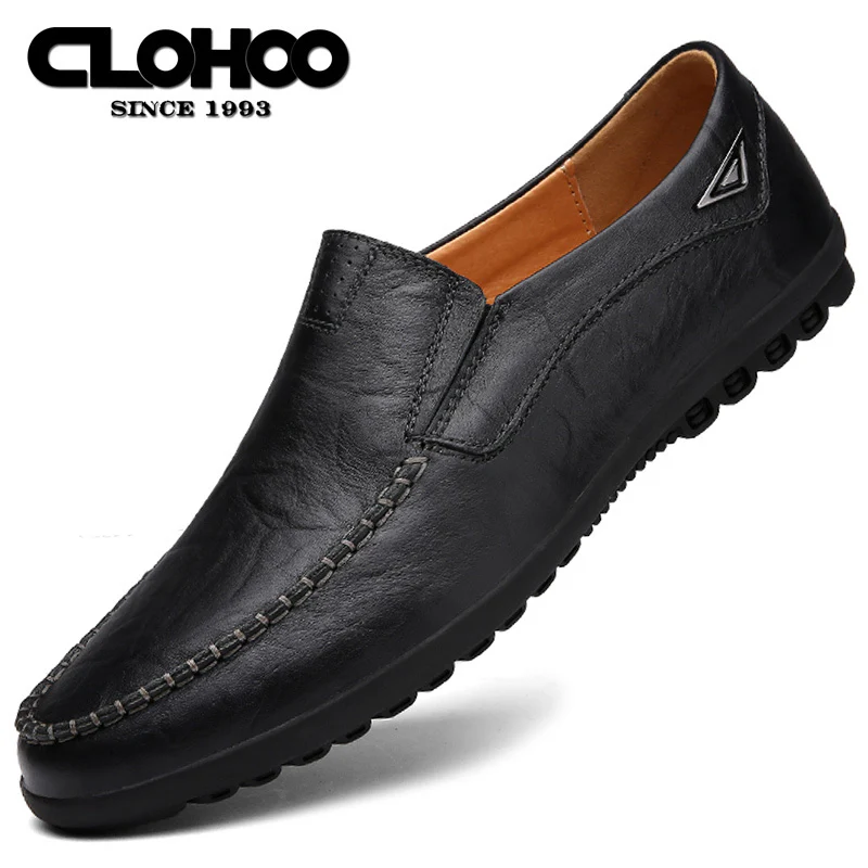 [Comfortable Loafers] CLOHOO Men's Genuine Faux Leather Slip-On Loafers | Non-Slip Comfortable Casual Shoes with Round Toe, Black, Rubber Sole, Faux Cover Lining - All Seasons Durable Footwear, Sleek Loafer Design - Image 64