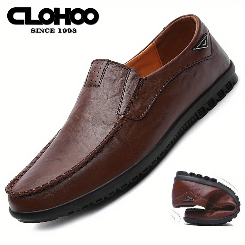 [Comfortable Loafers] CLOHOO Men's Genuine Faux Leather Slip-On Loafers | Non-Slip Comfortable Casual Shoes with Round Toe, Black, Rubber Sole, Faux Cover Lining - All Seasons Durable Footwear, Sleek Loafer Design - Image 65