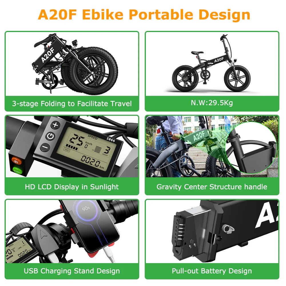 Comfortable riding ebike 80km assisting range shimano 7 speed transmission ADO A20F folding electric bicycle - Image 5