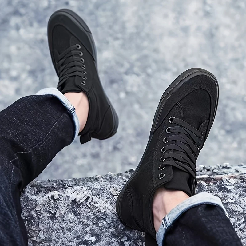 Comfy High-Top Canvas Sneakers - Soft, Breathable, Non-Slip, Durable Rubber Sole, Lace-Up Closure, Perfect for Walking, Casual Outings, and Everyday Wear - Men's Footwear - Image 3