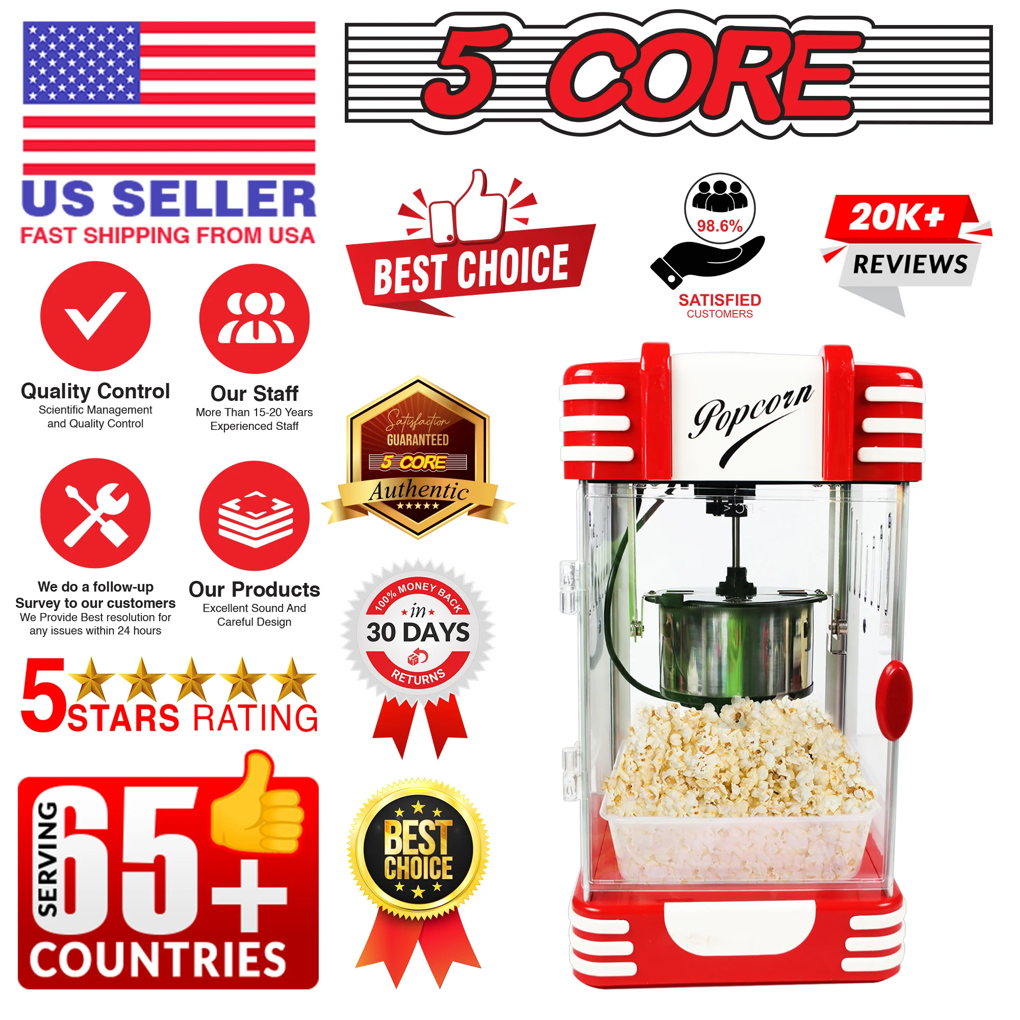 Commercial Popcorn Machine Also used in Home; Party; Movie Theater Style 4 oz. Ounce Antique 300 Watts Big Grande Size 5 Core-POP-850 - Image 12