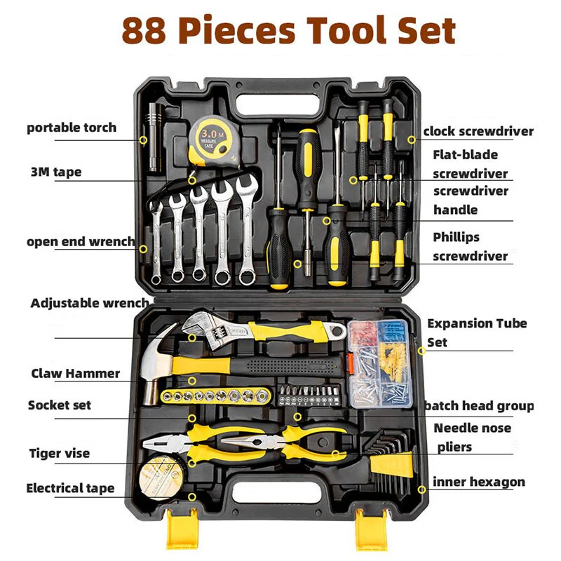 Complete Tool Kit Home Toolbox Auto Car Repair Tool Set with Hammer Pliers Screwdriver Wrench Socket Mechanical Work Tool Box - Image 4