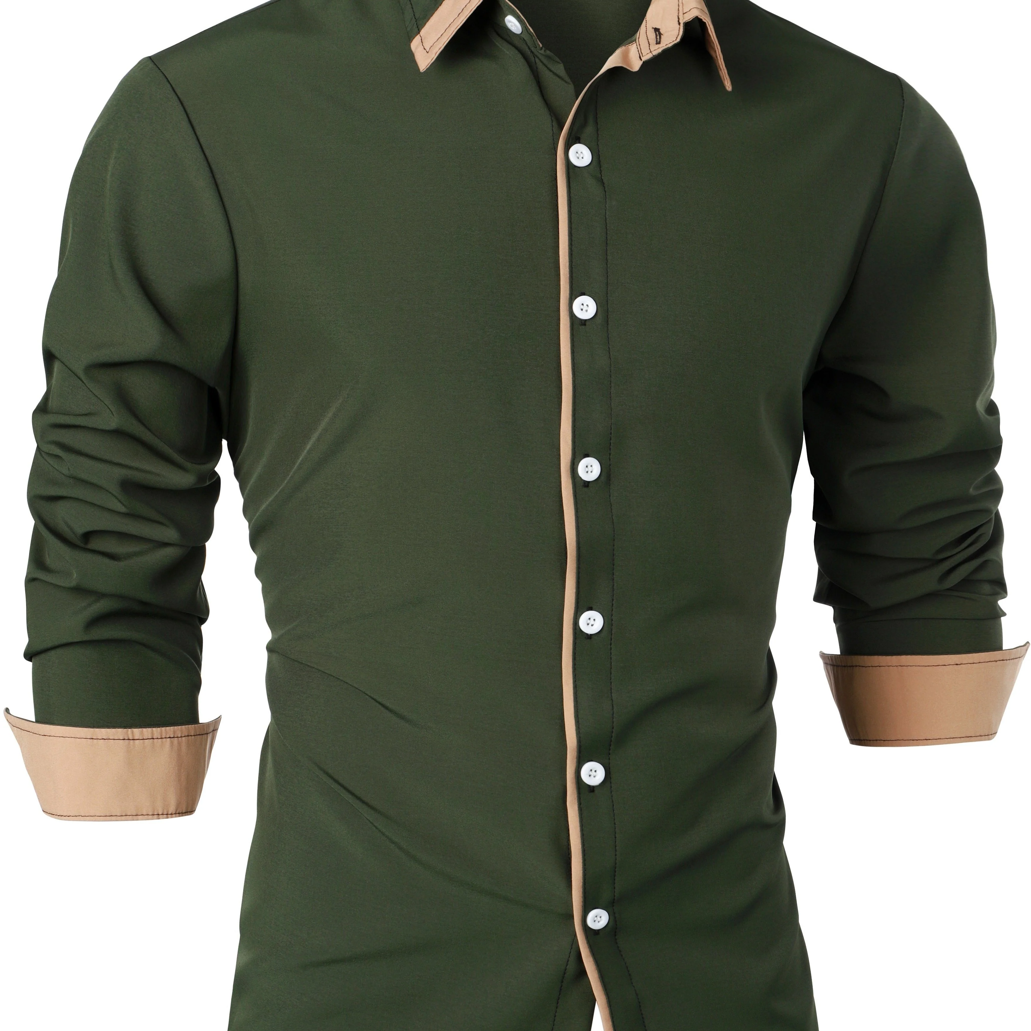 Contrast Color Long Sleeve Statement Trim Shirt - Men's Casual Trim - Image 11