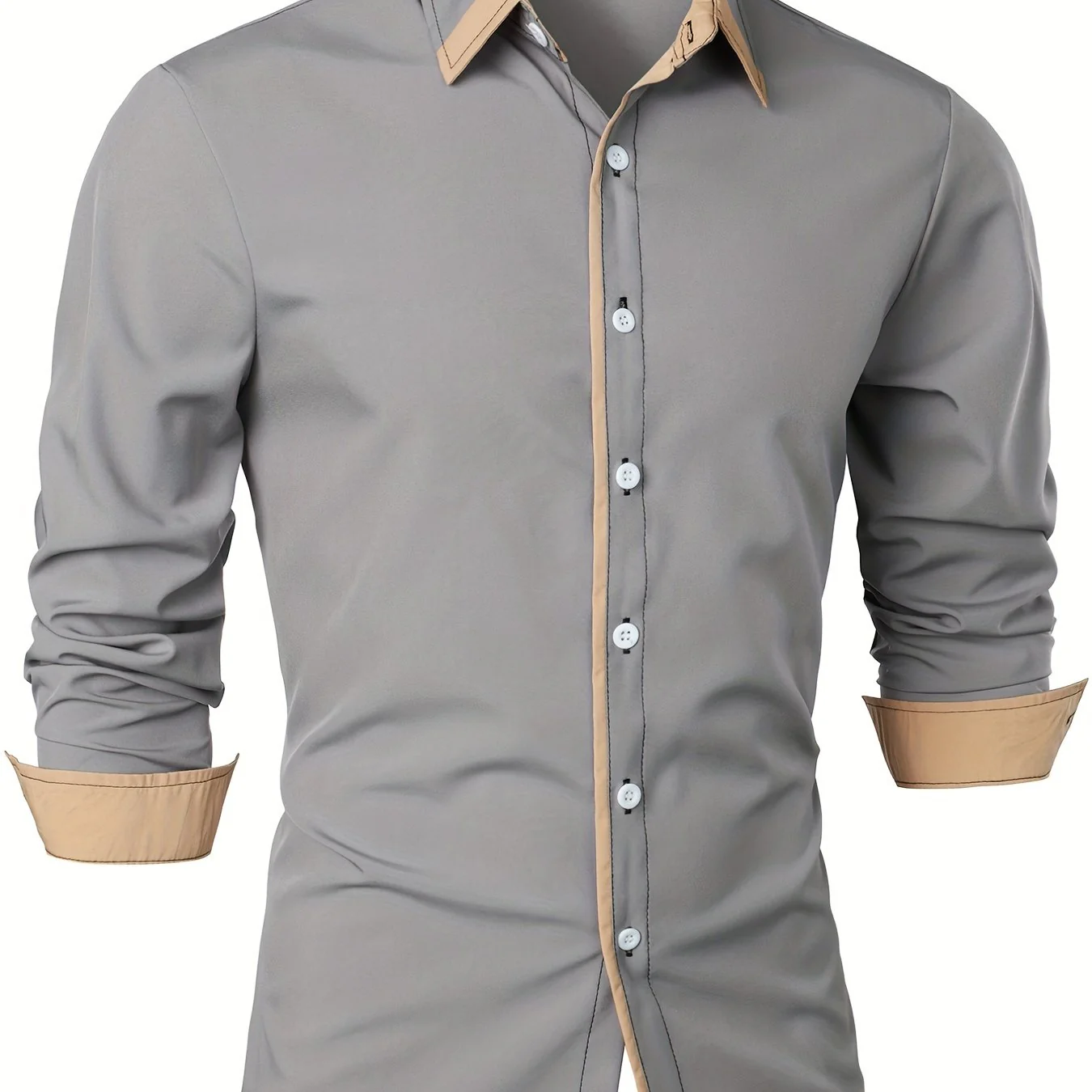 Contrast Color Long Sleeve Statement Trim Shirt - Men's Casual Trim - Image 13
