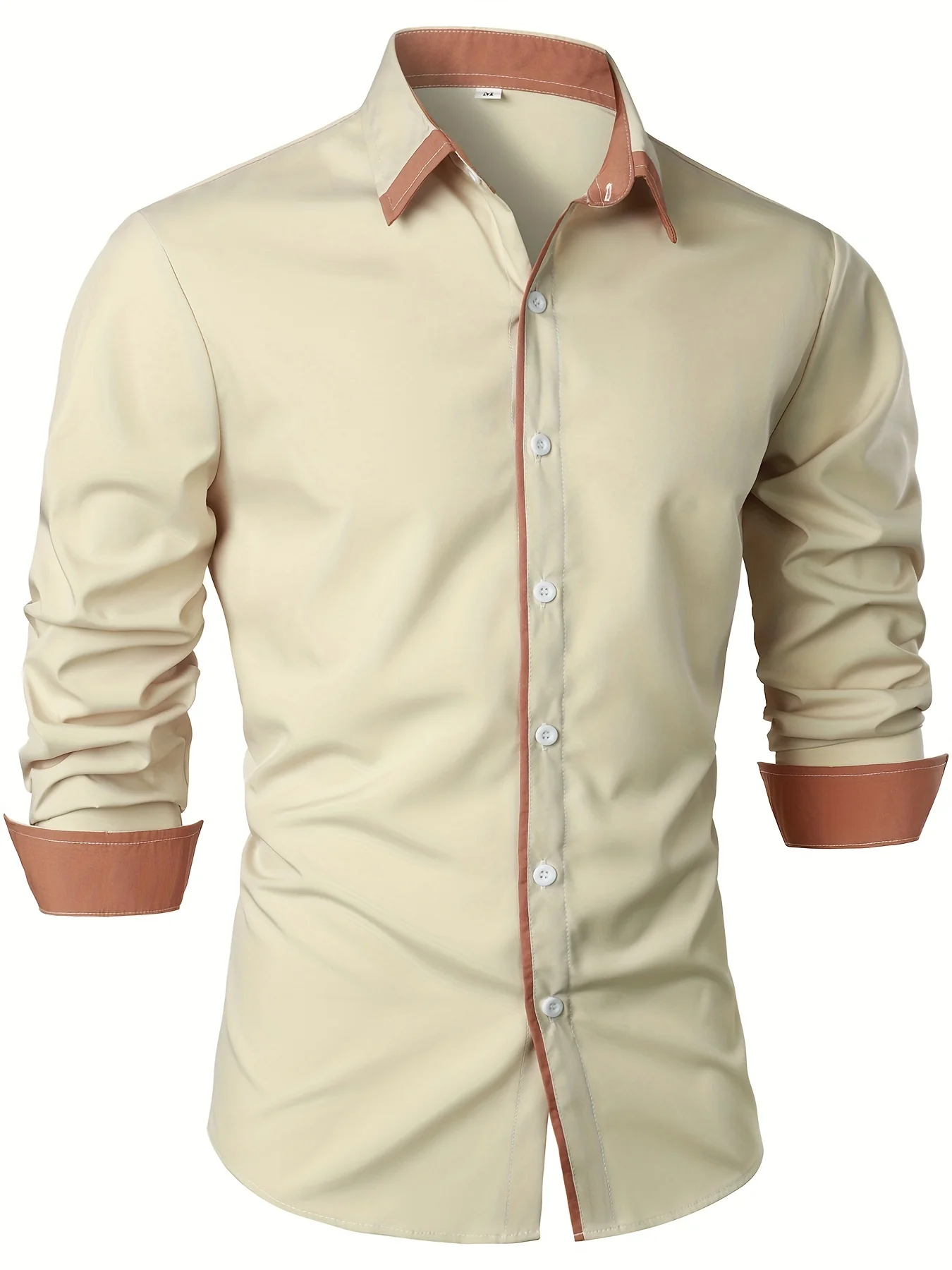 Contrast Color Long Sleeve Statement Trim Shirt - Men's Casual Trim - Image 2
