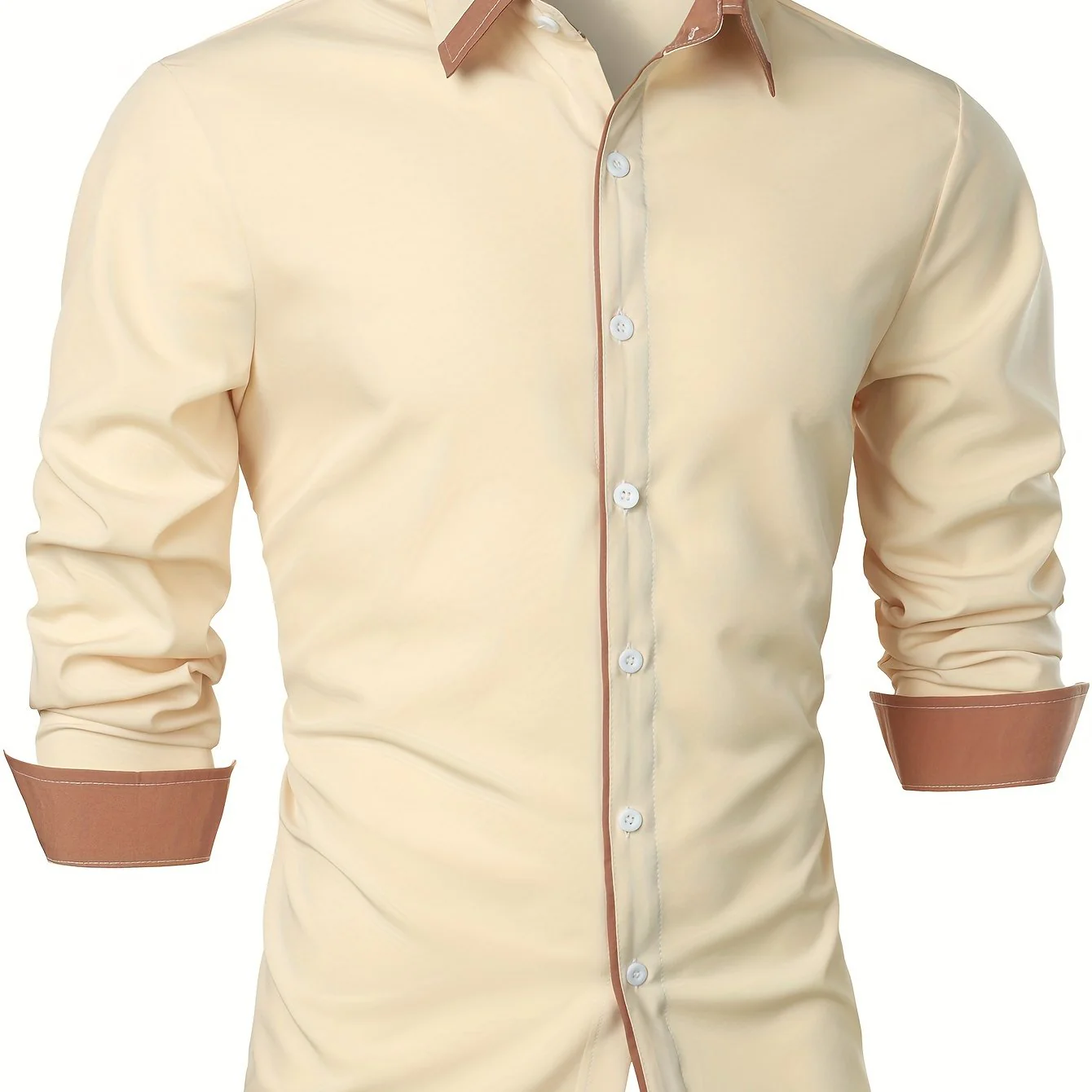 Contrast Color Long Sleeve Statement Trim Shirt - Men's Casual Trim - Image 20