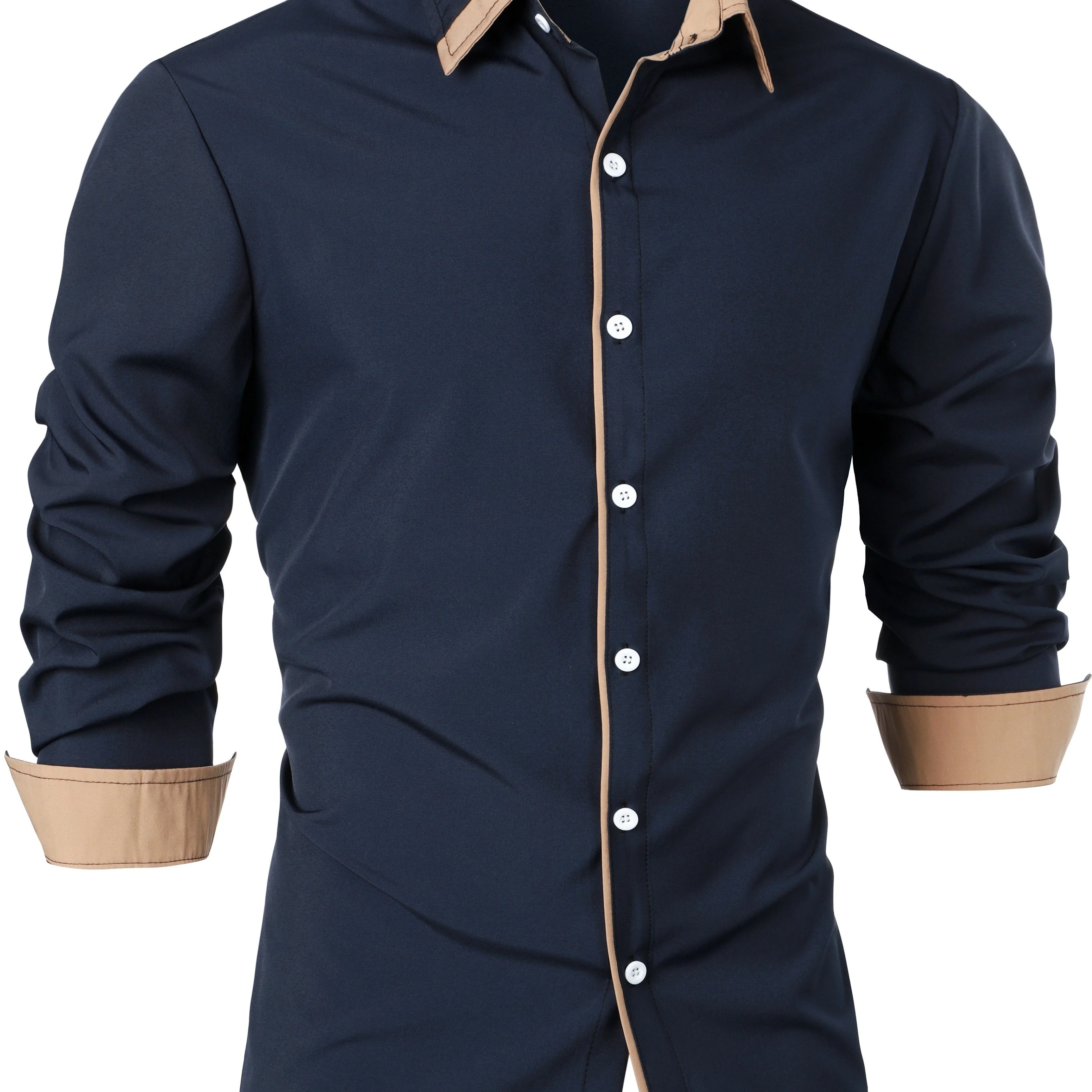 Contrast Color Long Sleeve Statement Trim Shirt - Men's Casual Trim - Image 24