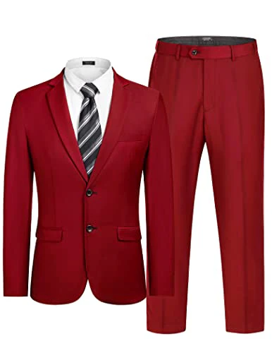 COOFANDY Men's 2 Piece Suits Slim Fit 2 Button Dress Suits Tuxedo Jacket Blazer Suit for Wedding Dinner Prom Red - Image 2