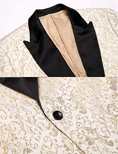 COOFANDY Men's Floral Party Dress Suit Stylish Dinner Jacket Wedding Blazer One Button Tuxdeo, Golden, US XS(Chest 41.3) - Image 3