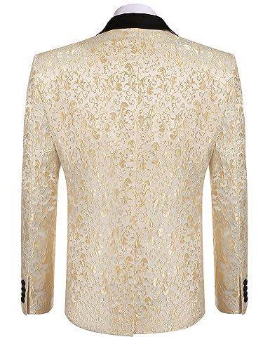 COOFANDY Men's Floral Party Dress Suit Stylish Dinner Jacket Wedding Blazer One Button Tuxdeo, Golden, US XS(Chest 41.3) - Image 4