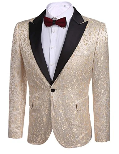 COOFANDY Men's Floral Party Dress Suit Stylish Dinner Jacket Wedding Blazer One Button Tuxdeo, Golden, US XS(Chest 41.3) - Image 5
