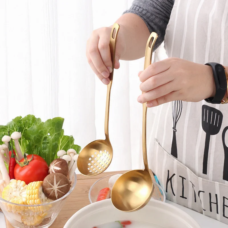 Cooking Tools Hot Pot Spoon Creative Color Home Stainless Steel Matte Gold Soup Spoon Colander Set Wall Mounted Kitchen Utensils - Image 3