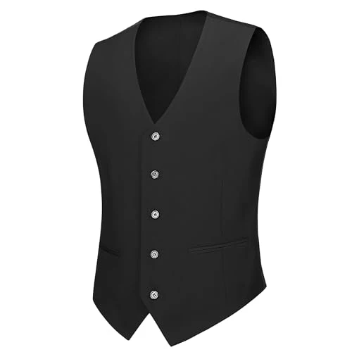 Cooper & Nelson Men's Suit Slim Fit, 3 Piece Suits for Men, One Button Solid Jacket Vest Pants with Tie, Tuxedo Set Black XS - Image 6