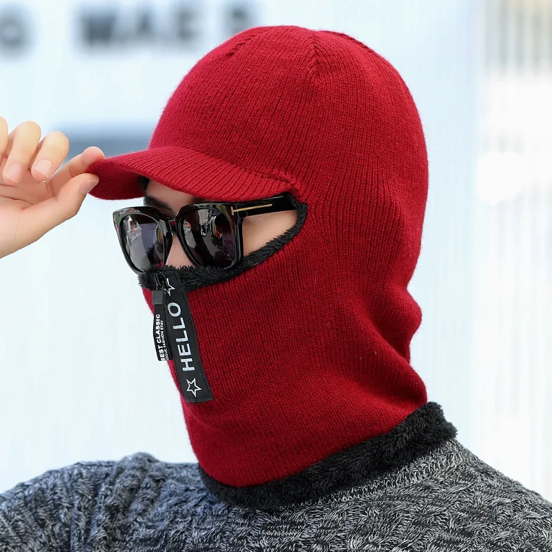 Coral Fleece Women Knitted Hats Add Fur Warm Winter Hats for Women with Zipper Scarf Keep Face Warmer Balaclava Pompoms Cap - Image 15
