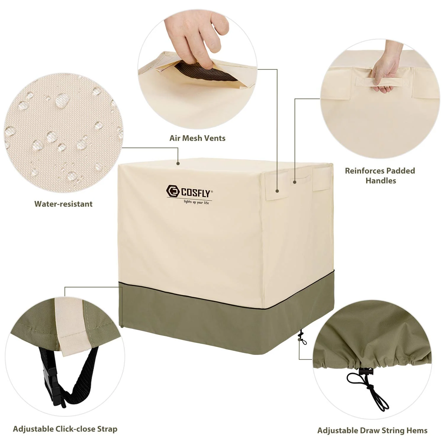 COSFLY Air Conditioner Cover for Outside Units-Durable AC Cover Water Resistant Fabric Windproof Design -Square Fits up to 36 x 36 x 39 inches - Image 8