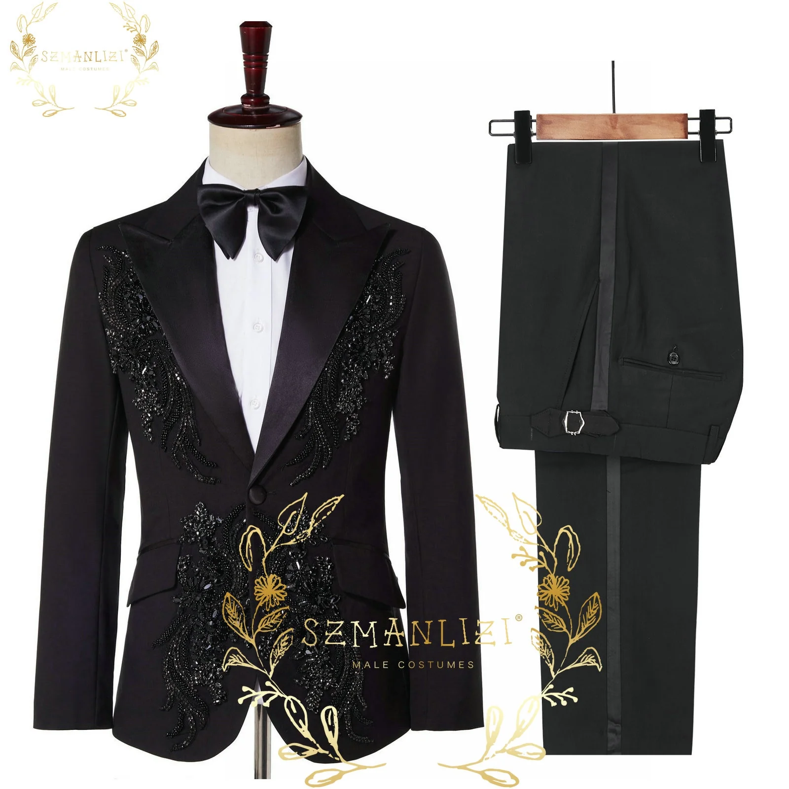 Costume Mariage Homme 2022 Real Photo Luxury Crystal Beading Suits For Men Groom Wedding Suit Prom Suits Tuxedo Blazer Homme - Image 2