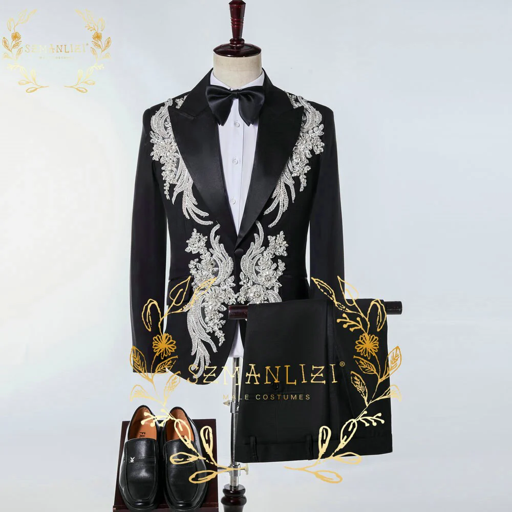 Costume Mariage Homme 2022 Real Photo Luxury Crystal Beading Suits For Men Groom Wedding Suit Prom Suits Tuxedo Blazer Homme - Image 3