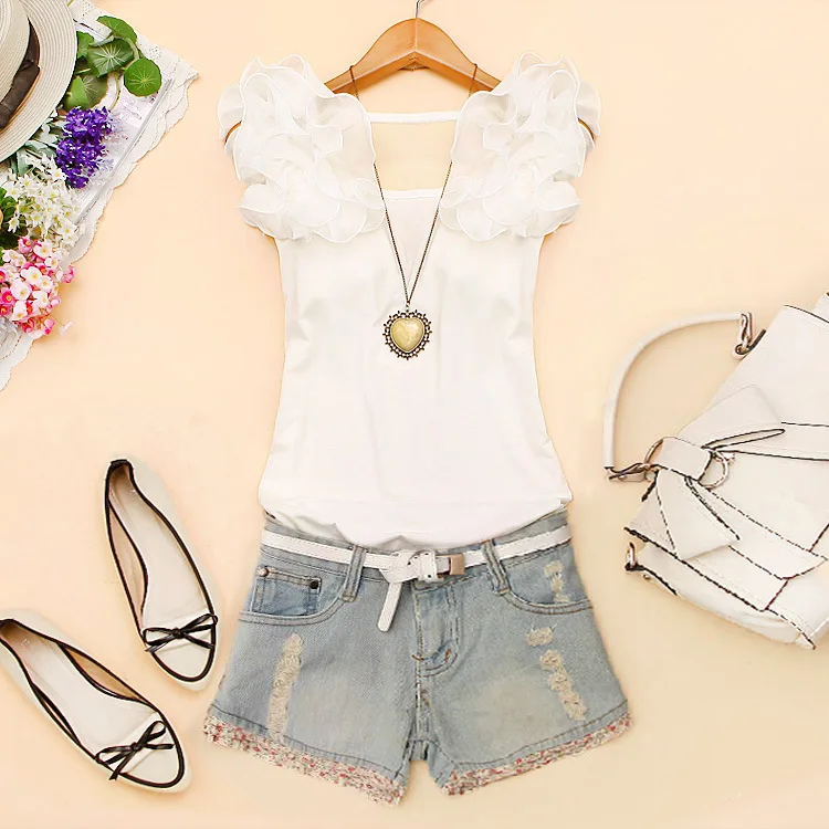 Cotton Casual Sexy Ruffles Short Sleeve Plus Size T Shirts Women Fashion Solid Loose Spring Summer All-Match Top Ladies 2023 New - Image 2