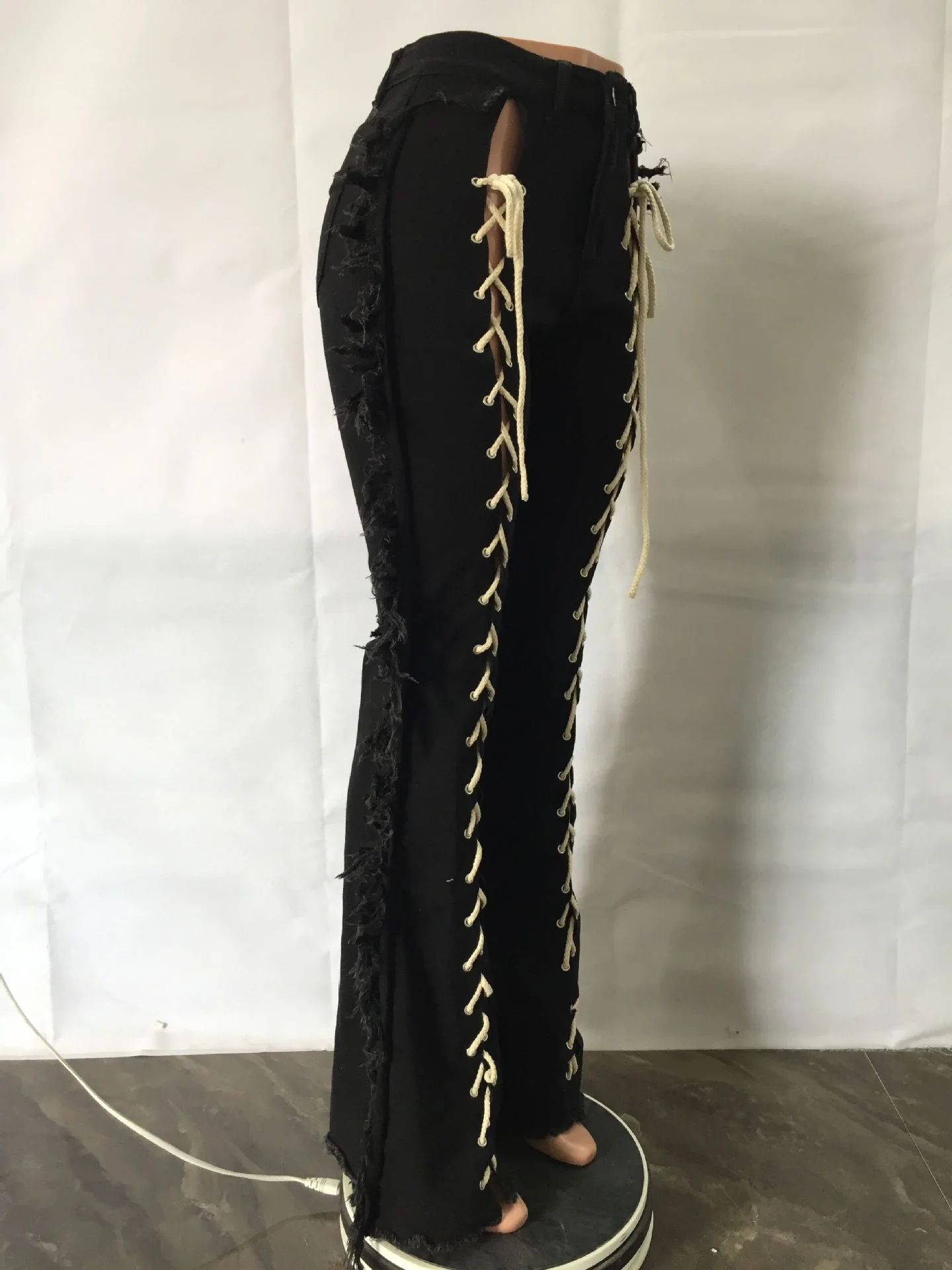 Cotton Flare Bell Bottom Jeans Long Pant for Women Casual Pants Wom Jeans New Fashion Lace Up Jeans with Fringes - Image 5
