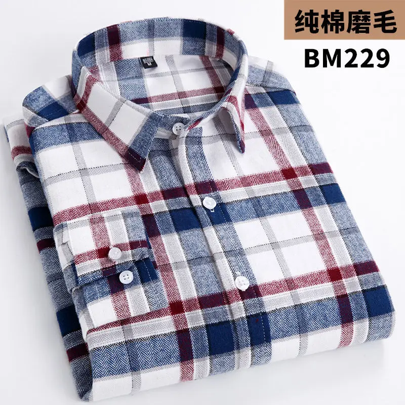 Cotton Plaid Shirt Men's Long-Sleeved High-End Clothing Casual Plaid Flannel Shirt 100% Cotton Button Tops Male Leisure Shellort - Image 7