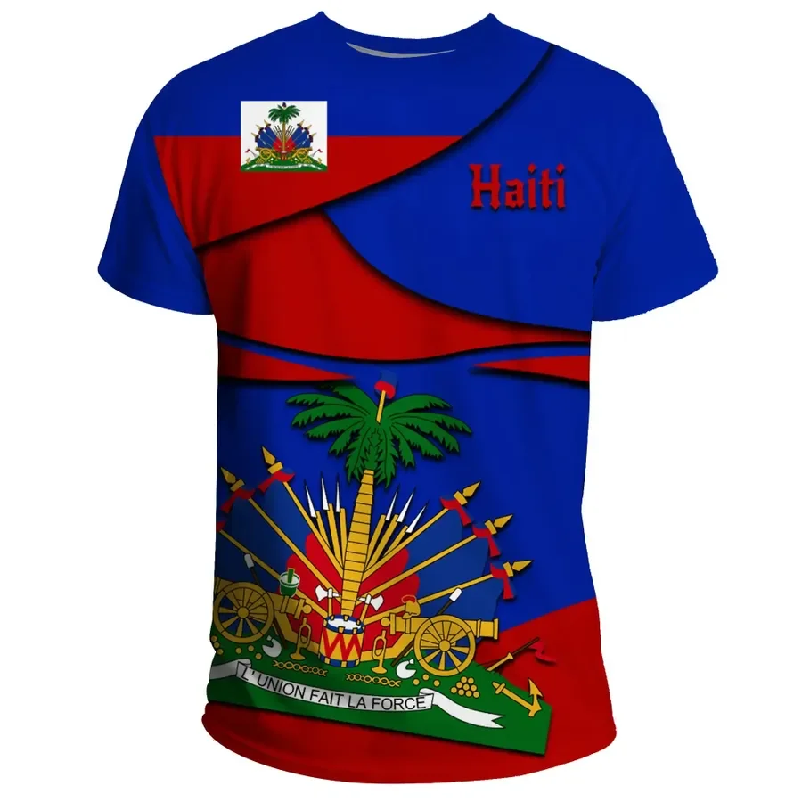 Country Emblem Flag Caribbean Sea Haiti Island Retro Streetwear 3Dprint Funny Casual Short Sleeve T-Shirts Men/Women - Image 2