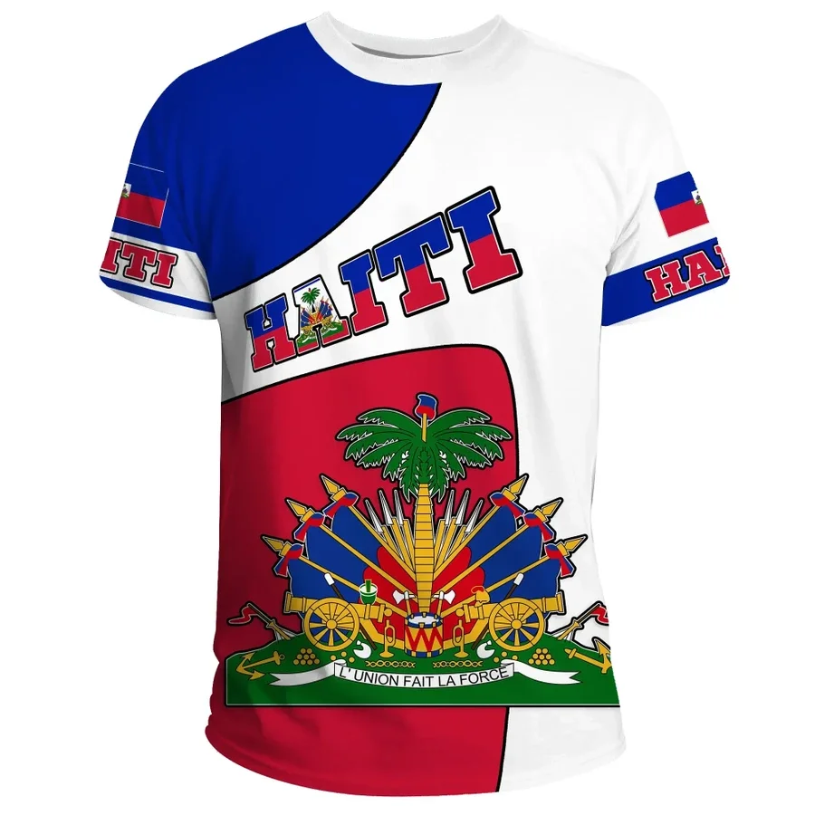 Country Emblem Flag Caribbean Sea Haiti Island Retro Streetwear 3Dprint Funny Casual Short Sleeve T-Shirts Men/Women - Image 3