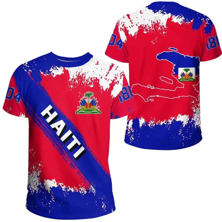 Country Emblem Flag Caribbean Sea Haiti Island Retro Streetwear 3Dprint Funny Casual Short Sleeve T-Shirts Men/Women - Image 4