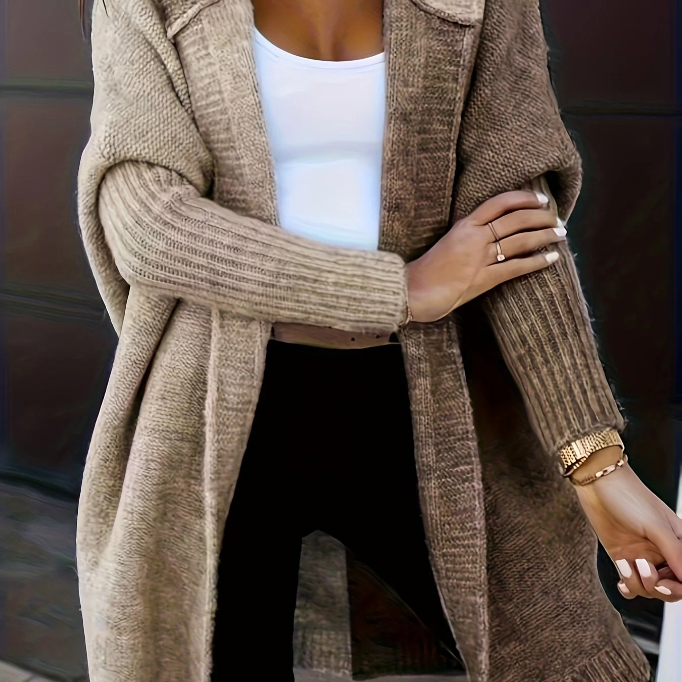 Cozy Color Block Knit Cardigan - Open Front Hooded Sweater Coat for Women - Soft, Loose Fit, Long Sleeve, Casual Style - Image 5