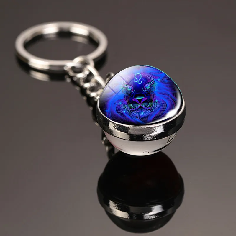 Creative 12 Constellation Key Ring Time Stone Double-Sided Glass Ball Metal Keychain Pendant Key Chain Accessories Fashion Gift - Image 6