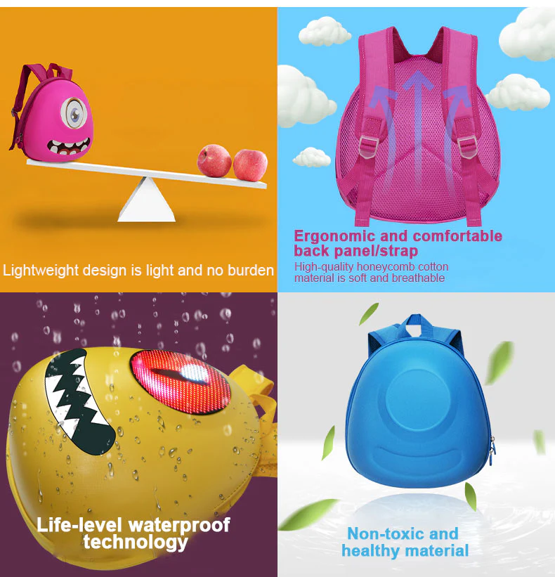 Crelander Kindergarten Cartoon School Bag Lightweight Waterproof Children Kids Backpack With LED Display - Image 8