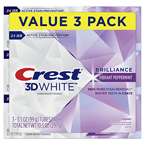 Crest 3D White Brilliance Teeth Whitening Toothpaste, Vibrant Peppermint, 3.5 oz, Pack of 3 - Image 2