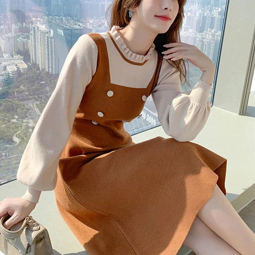 Crochet Sweater Dress Woman Vintage Loose Autumn Winter 2023 Knitted Casual Midi Long Sleeve Dresses Ladies Yellow Korean Style - Image 4