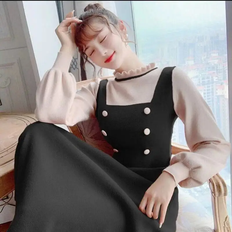Crochet Sweater Dress Woman Vintage Loose Autumn Winter 2023 Knitted Casual Midi Long Sleeve Dresses Ladies Yellow Korean Style - Image 5