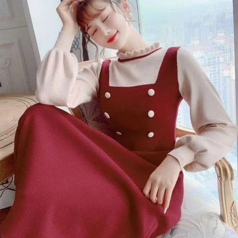 Crochet Sweater Dress Woman Vintage Loose Autumn Winter 2023 Knitted Casual Midi Long Sleeve Dresses Ladies Yellow Korean Style - Image 7