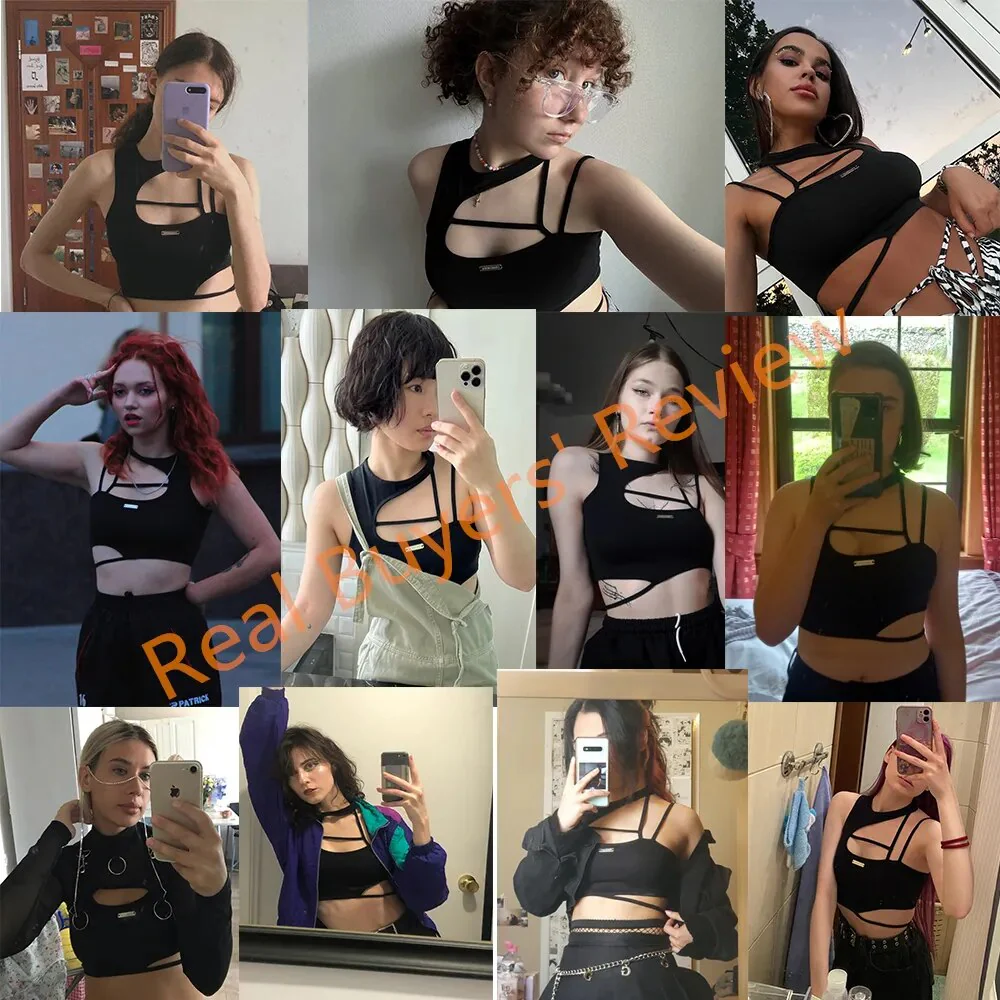 Crop Top Women Hollow Out Black Blouses Sleeveless Skinny Cool Punk T Shirts Techwear 2022 Summer New Sexy Tank Tops Y2k Clothes - Image 16